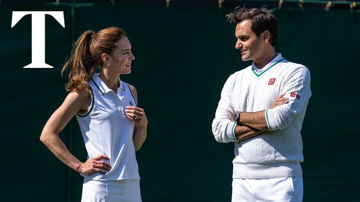 Princess of Wales and Roger Federer play tennis at Wimbledon