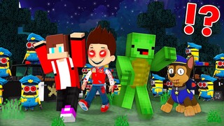 JJ and Mikey were ATTACKED by the PAW PATROL and MINIONS POLICE.EXE