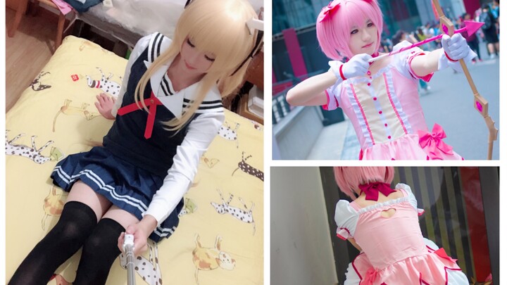 Wanita berdandan untuk pergi ke pameran manga untuk cosplay Apakah kamu suka Eiri dan Madoka seperti