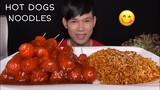 MUKBANG ASMR EATING SPICY NOODLES WITH HOT DOGS | MukBang Eating Show