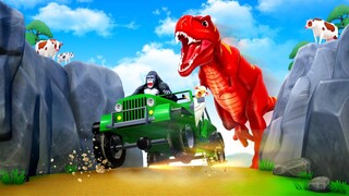 Funny Animals' Great Escape: Surviving Dinosaur Attack in Dinos Land | Cow Gorilla Lion Sheep Fox