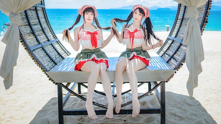 Let's go on a date at the beach together❤️Double swimsuit cuteness attack❤️なでなで~ caress