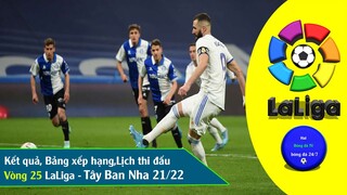 Kết quả vòng 25 giải VĐQG Tây ban nha LaLiga 21/22,Bảng xếp hạng