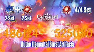 Genshin Impact - Hutao 4 Crimson Set vs 2 Noblesse Set  & 2 Crimson Set Damage Comparison