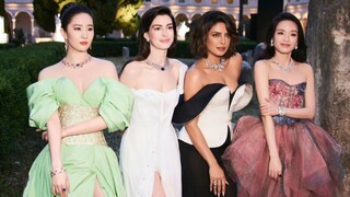 Liu Yifei wore a colorful off-the-shoulder dress with her seniors ShuQi,AnnaHathaway&PrinyankaChopra