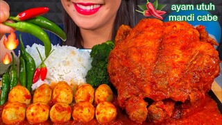 MAKAN AYAM UTUH MANDI CABE *WHOLE CHILI CHICKEN, RICE ASMR MASSIVE Eating Sounds