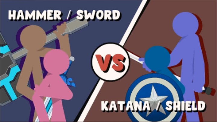 hammer dan sword vs katana dan shield