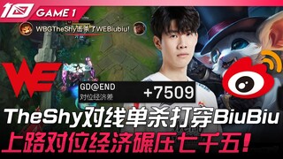 WE vs WBG: TheShy solo kills BiuBiu in lane and dominates! Top lane economic lead crushes 7,500! Gam