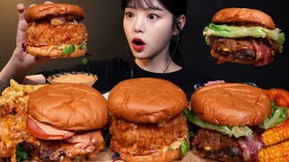 SUB)바삭두툼한 쉬림프버거 베이컨치즈버거 먹방! 핫윙 콘립 칠리감자튀김까지 햄버거 꿀조합 리얼사운드 Shrimp Burger Mukbang Asmr