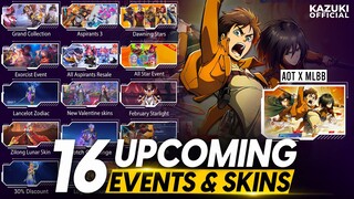 ALL UPCOMING 16 EVENTS AND SKINS RELEASE DATES | AOT X MLBB | ASPIRANTS 3.0 | EXORCIST EVENT & MORE