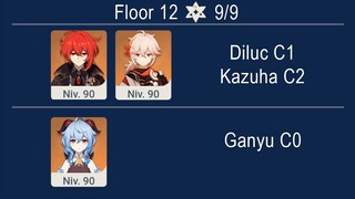 2.8 Spiral Abyss Floor 12 Ganyu C0 Solo New Skin Diluc C1 and Kazuha C2 Duo 9 Stars Genshin Impact