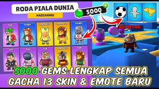 GACHA SEMUA 13 SKIN TERBARU & EMOTICON STUMBLE CUP! MODAL 5000 GEMS DAPAT SEMUA! Stumble Guys