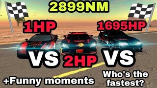 1hp vs 2hp vs 1695hp and funny moments! | Car Parking Multiplayer