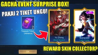 GACHA EVENT SURPRISE BOX MOBILE LEGENDS PAKAI 2 TICKET UNGU! DAPET SKIN COLLECTOR? ATAU RUNGKAD?