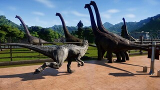 Jurassic World Evolution - 5 Brachiosaurus & 2 Indominus Rex Breakout & Fight! (1080p 60FPS)