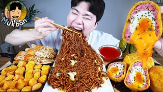 ASMR MUKBANG 짜파게티 & 팽이 버섯 & 소세지 BLACK BEAN NOODLES & ENOKI MUSHROOM & SAUSAGE EATING SOUND!