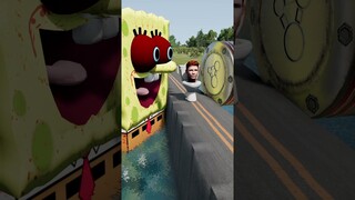 Giant Bollard Pushing Skibidi Toilets into SCARY SpongeBob.EXE | BeamNG.Drive