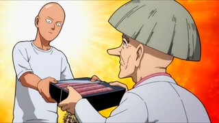 Awalnya mau ngusir pas dikasih daging premium Saitama pun menyambutnya dengan baik wkwk