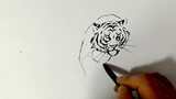 Video asli】 Cara menggambar harimau dalam garis putih (menengah)_Video asli master saya
