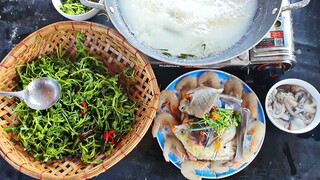 Nấu nồi cháo ''Tôm Cá Mực'' toàn hải sản ăn sáng trên ghe | Ngư Dân Miền Tây