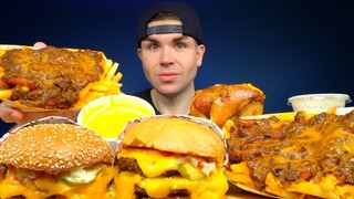 Double Burgers, CHILI CHEESE FRIES, Chili Cheese Dog Mukbang (Trying FAMOUS Burger Restaurant!)