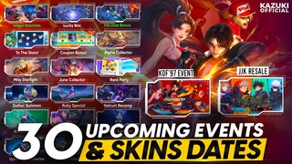 ALL 30 UPCOMING EVENT AND SKIN RELEASE DATES | KOF'97 EVENT | JUJUTSU KAISEN RESALE | EXORCIST EVENT