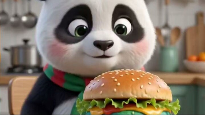 Panda Eats a Giant Rainbow Burger 🐼🍔🌈