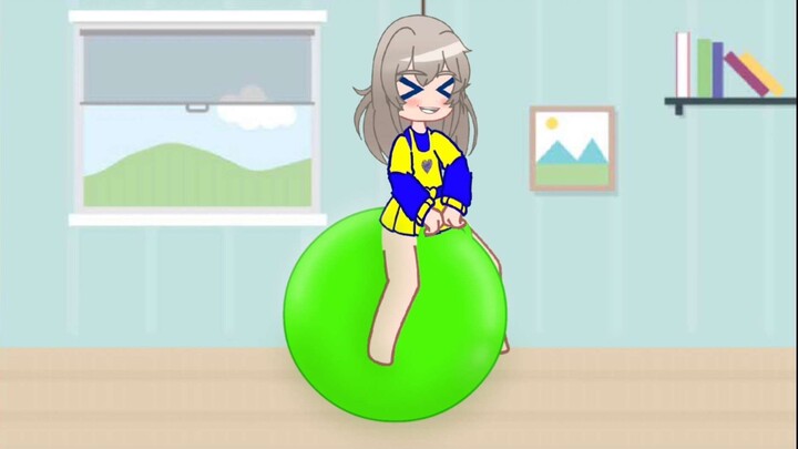 2 Girl Bouncing on Blue hopper ball