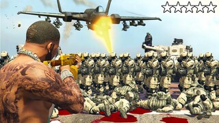 GTA 5 - Franklin and His Juggernauts vs Six Stars Cop Army Rampage(Air Strikes at Michael House)