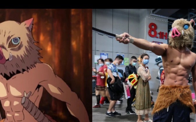 Beri aku sepuluh "setan babi" seperti itu! Comic-Con COS "Kimetsu no Yaiba" Inosuke, kandang ayam empat kali lipat! Saya bisa!