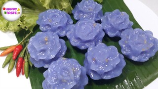 ช่อม่วง ขนมไทยโบราณ แป้งนุ่ม สีสวยตามธรรมชาติ Flower Dumpling | happytaste