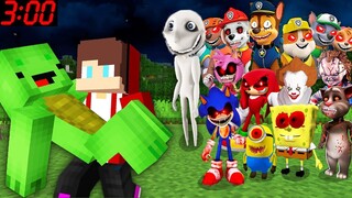 JJ Saving Mikey from Scary MONSTERS in Minecraft Challenge Maizen SONIC MAN FROM WINDOW PAW PATROL