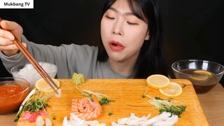 ASMR MUKBANG  mì cá hồi sống phổ biến ở Hàn Quốc !! sashimi cá hồi ăn âm thanh 7