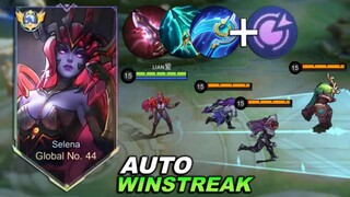 SELENA NEW BUILD AND EMBLEMS!!😈(AUTO WINSTREAK!!🔥)- Mobile Legends