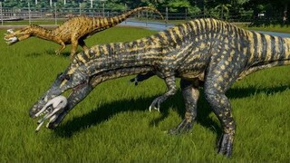 Jurassic World Evolution - 2 Sauropelta & 2 Suchomimus Breakout & Fight! (1080p 60FPS)