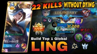 22 KILLS TANPA MATI!! LING BEST BUILD AND EMBLEM 2023 - LING TOP 1 GLOBAL