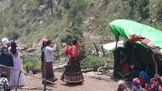 dance in traditional Nepalese folk music instrument Panchebaja |