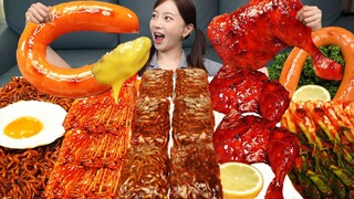 매콤 통 닭다리 🍗 팽이버섯 짜장쌈 킬바사 소세지 먹방 Spicy Chicken with Noodles Spicy Enoki Mushroom Mukbang ASMR Ssoyoung