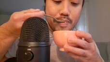 ASMR EATING INSTANT CHINESE SOYBEAN PUDDING, BOWL SPOON LICKING & MIC BRUSHING