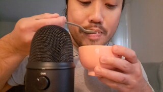 ASMR EATING INSTANT CHINESE SOYBEAN PUDDING, BOWL SPOON LICKING & MIC BRUSHING