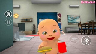 Tomtom Diusilin Kakaknya Tidak Boleh Makan Siang - Tomtom Curi Burger - Naughty Baby Simulator
