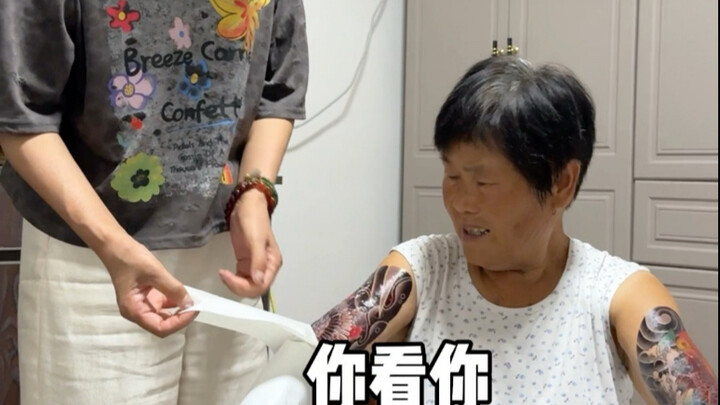 Prank grandma's tattoo is a plaster hahahahahahaha