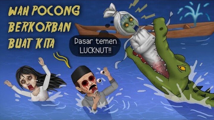 Gagal Berenang, Pocong Dimakan Buaya #HORORKOMEDI Kartun Hantu Lucu, Animasi Hor
