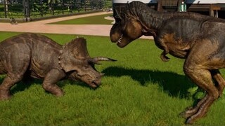 Triceratops & T-Rex Breakout & Fight! Jurassic World Evolution (1080p 60FPS)