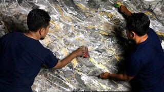 Marble Painting White Grey Gold - Tutorial Melukis Marmer di dinding Sederhana