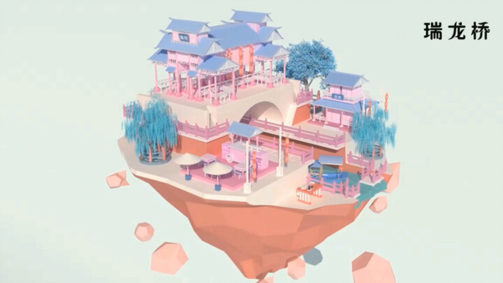 #C4D/Đồ án tốt nghiệp Cảnh trò chơi "Cửu Sắc Cổ Trấn" được trình bày theo phong cách Lowpoly