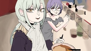 Draw a photo of Jiejiebao and Yonezawa Akane