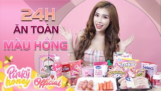 THỬ THÁCH 24h ĂN TOÀN ĐỒ MÀU HỒNG | PINKY HONEY