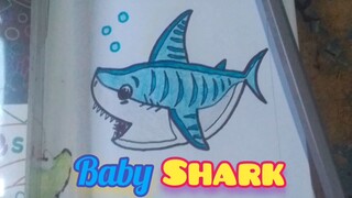 menggambar ikan hiu Baby Shark