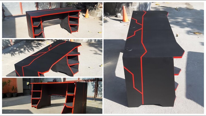 DIY Gaming Desk Black Red + Plans and Sketchup File